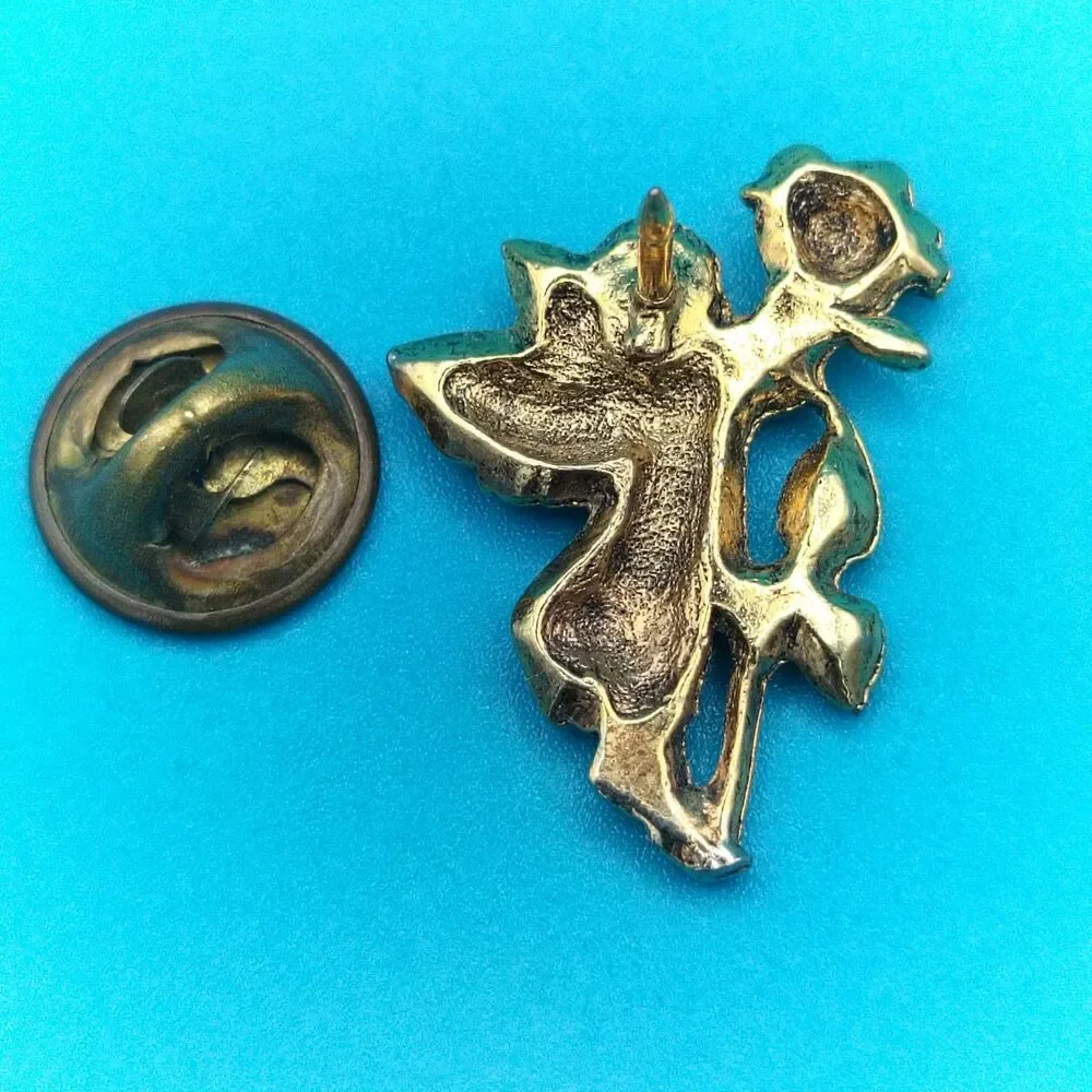 Vintage Gold Tone Cherub Angel Rose Flower Lapel Pin Brooch Romantic Collectible